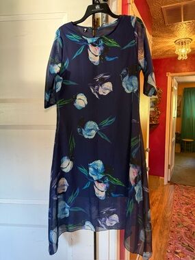 Shi by JOURNEYS Navy Floral Long Sleeve A-Line Dress